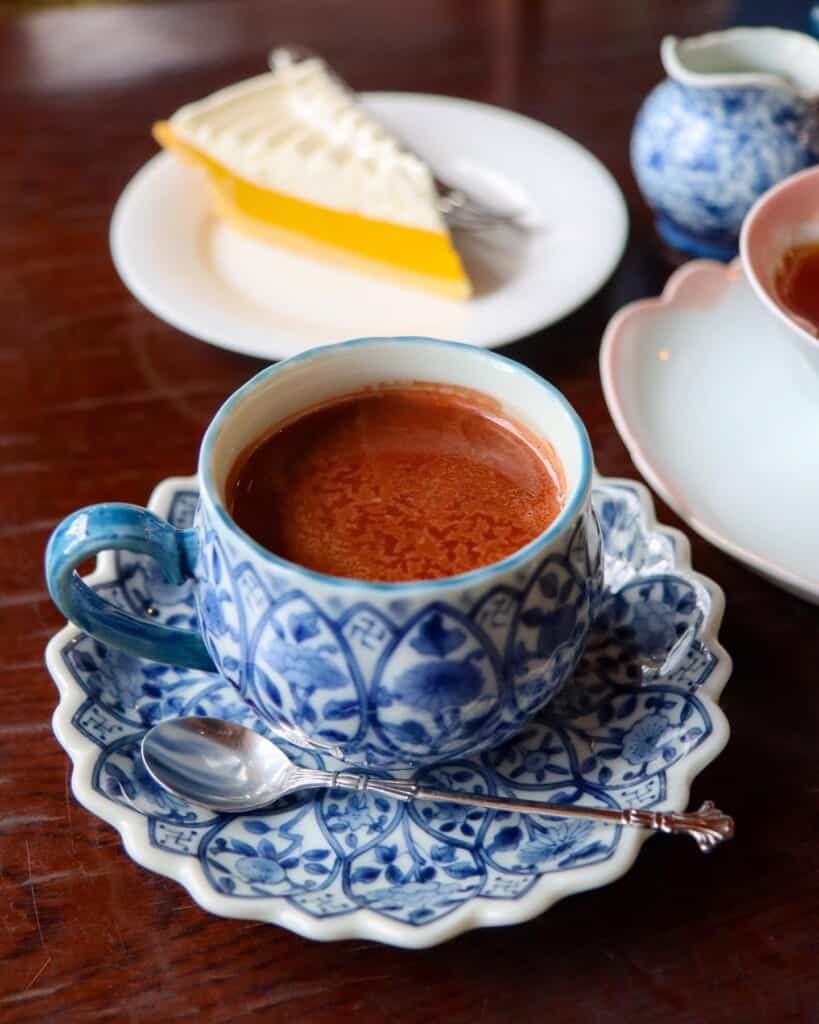 hot coco and lemon cake in Japanese cafe