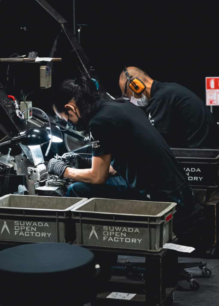 Japanese crafts people making tools in a metal workshop in Niigata, Japan