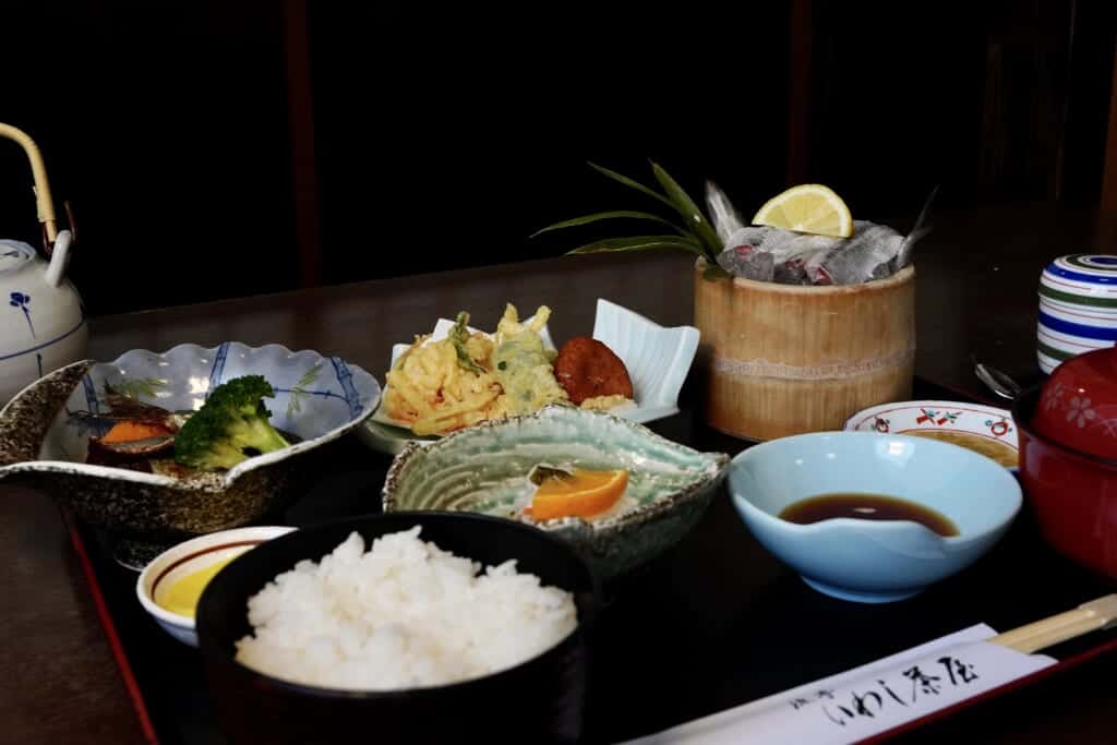 Iwashi Zen set meal at Iwashi Chaya restaurant in Kagoshima