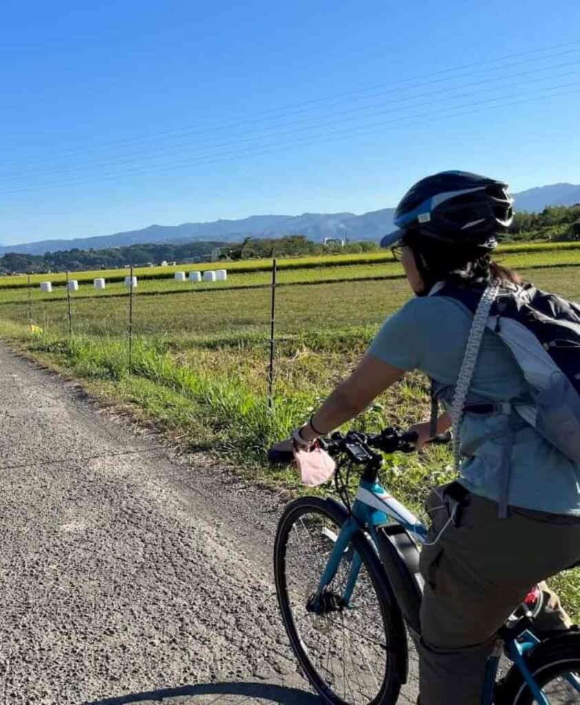 Person riding bicycle in the Hitoyoshi Kuma area.
