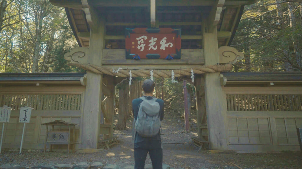 person infront of a temple gate