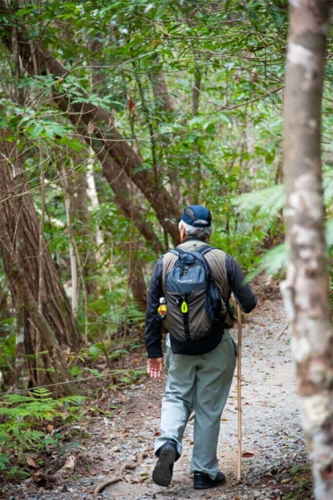 person hiking to Hiji Otaki Falls in Okinawa