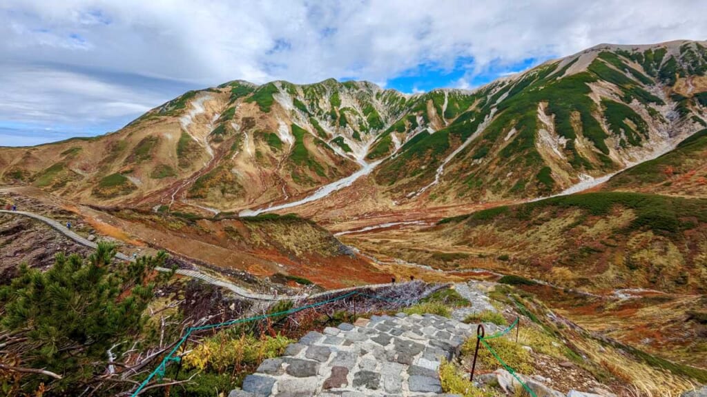 Pathway looking at mountains near Mikurigaike in Toyama Prefecture, Japan