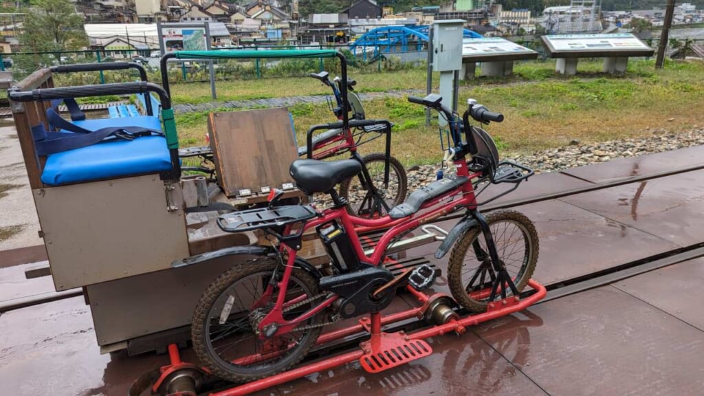Bikes set on railroad in Gifu, Japan