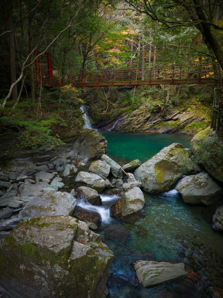 Bridge over the river in Shirakura Gorge in Hamamatsu