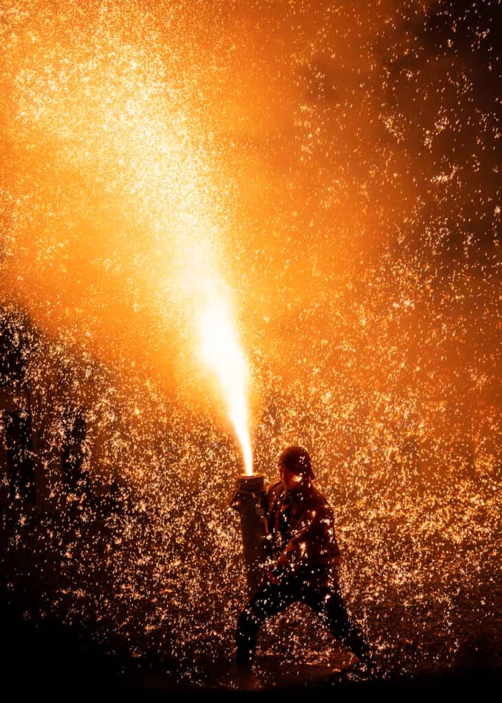 Handheld fireworks at Akiha Shrine Fire Festival in Hamamatsu City