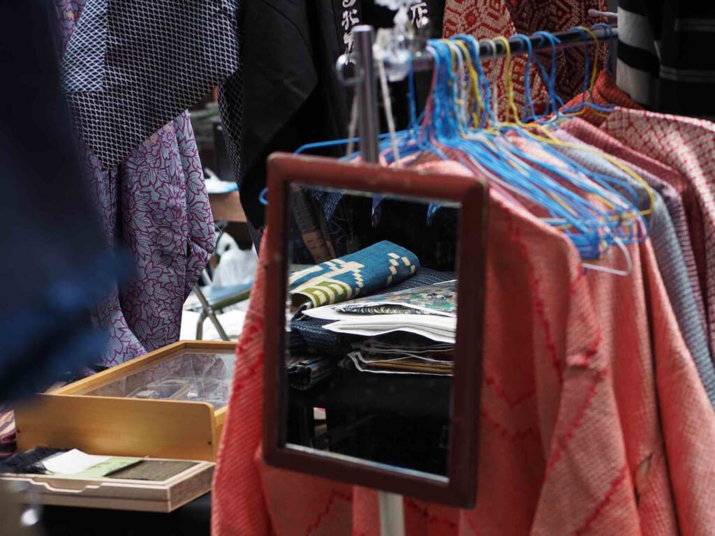 Kimono on sale at a flea market in Japan