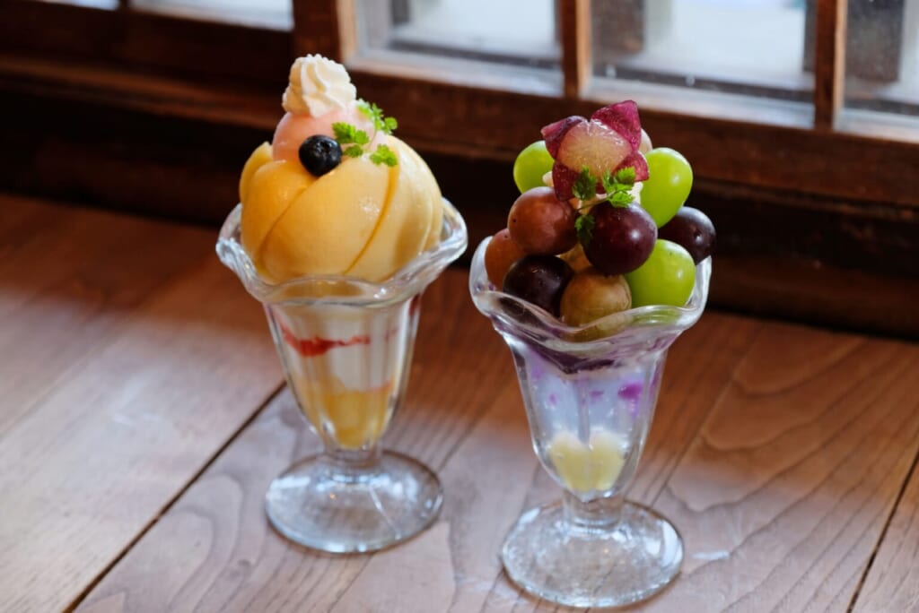 Two fruit parfaits in Okayama