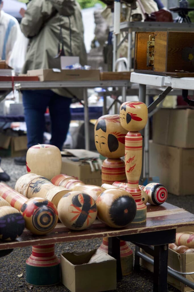 Kokeshi dolls at a Japanese flea market