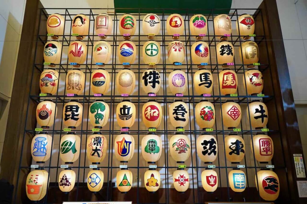 Colorful Akita Kanto festival lanterns on display