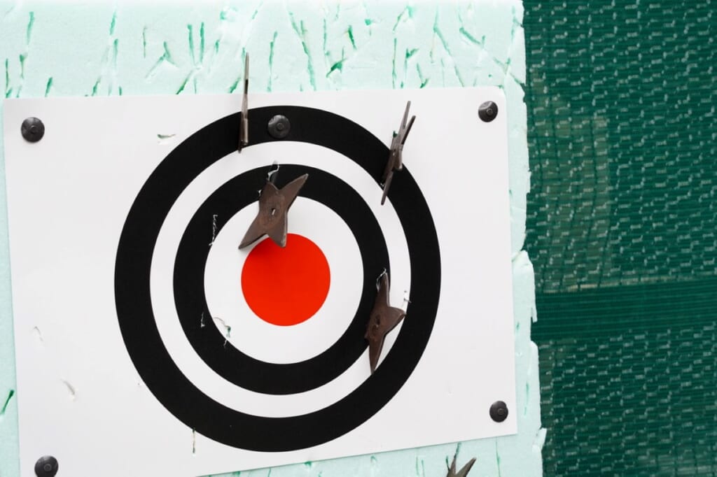 Throwing stars stuck in a target