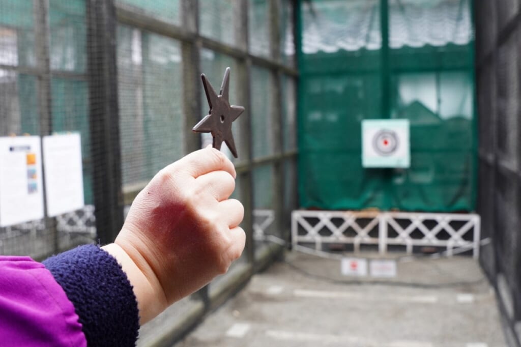 Throwing star being pointed at a target