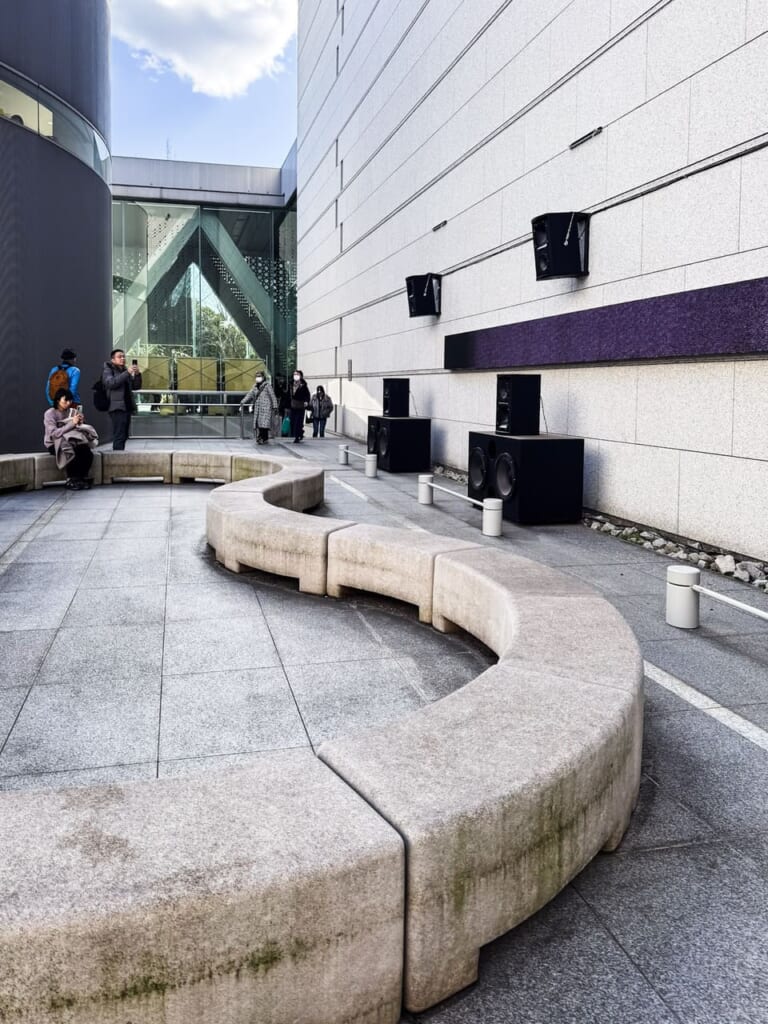 speakers and displays convert to image and sound the electromagnetic waves collected by nearby antennas as part of an installation of "Ryuichi Sakamoto | seeing sound, hearing time" at the MOT