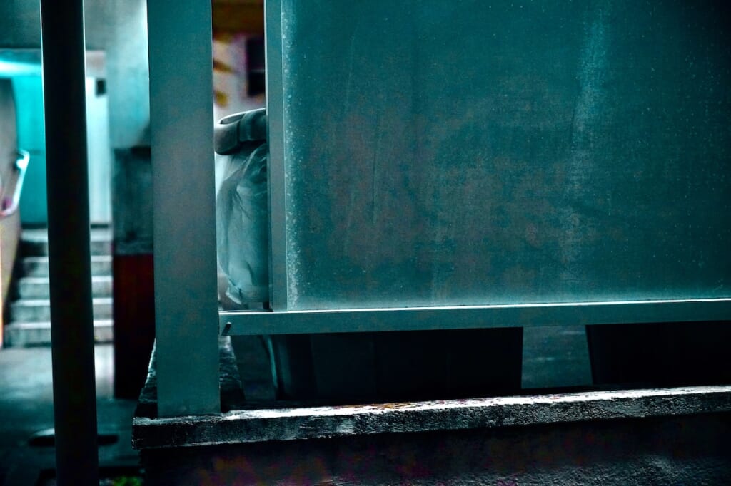 close-up of Tokyo housing estate balcony at night
