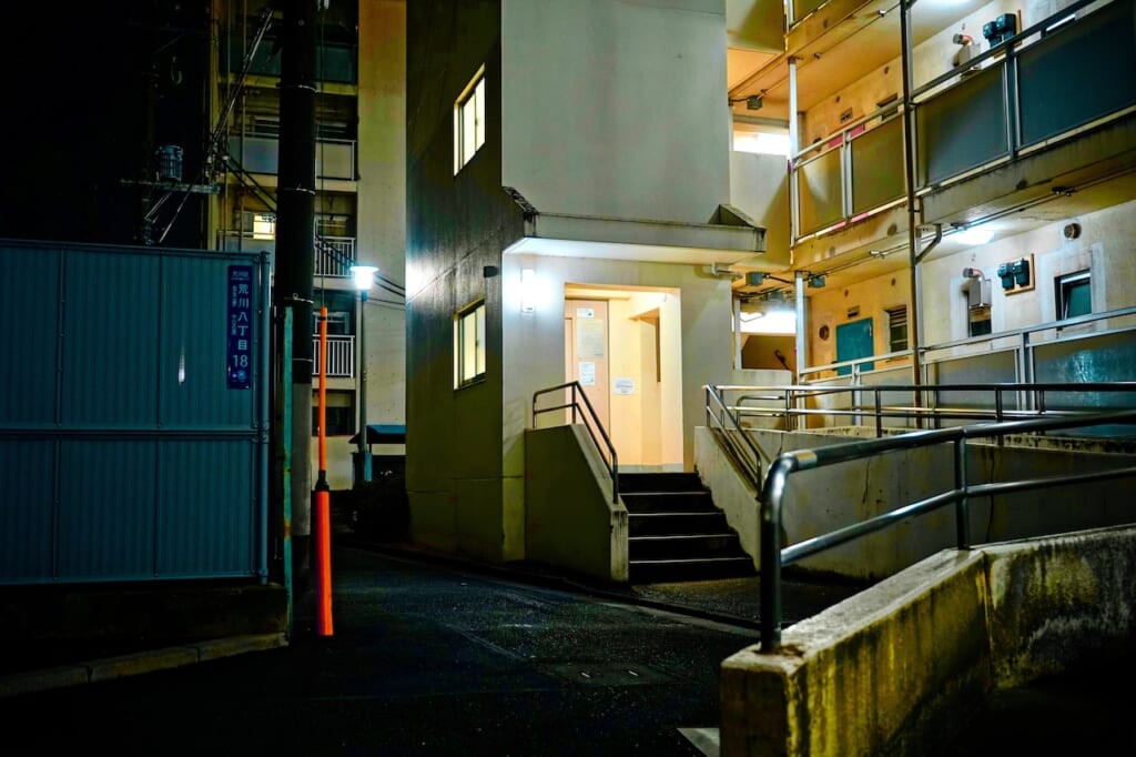 Tokyo housing estate at night