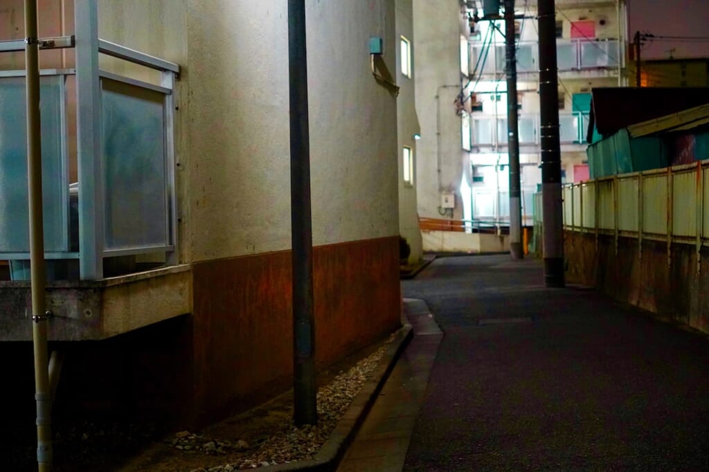 Tokyo housing estate at night, one of the Shoplifters locations
