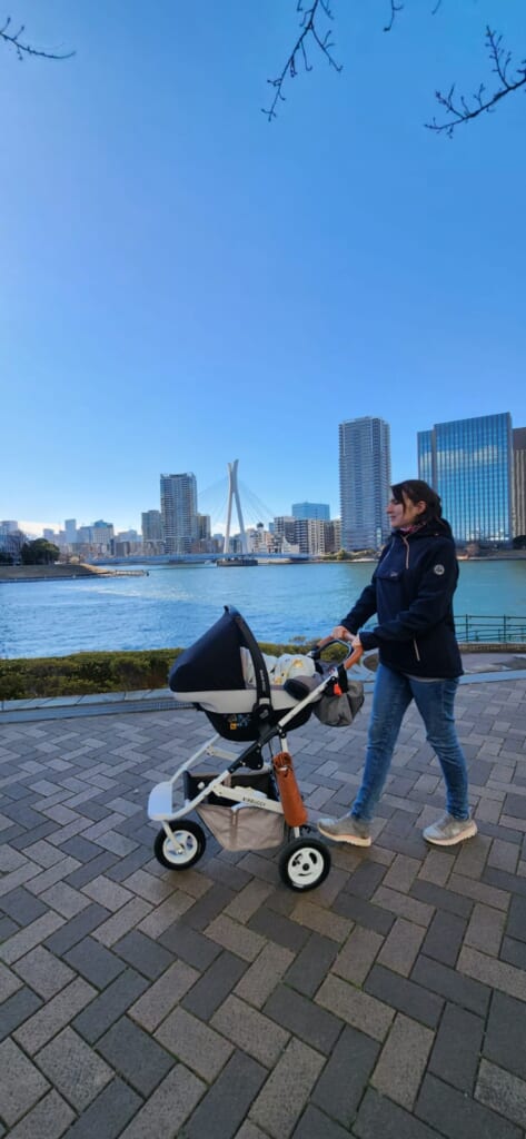 going for a walk with a baby stroller in Tokyo