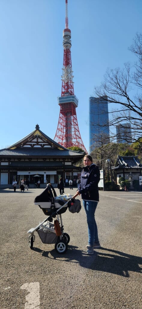 Tokyo Tower with baby stroller