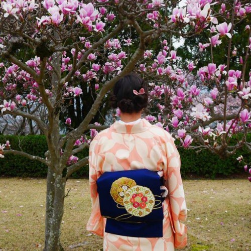 Femme en kimono avant de participer à la cérémonie du thé.