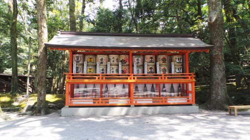 Barils de saké au sanctuaire Usa Jingū, situé dans la péninsule de Kunisaki, au nord de la préfecture d’Ōita sur l'île de Kyushu