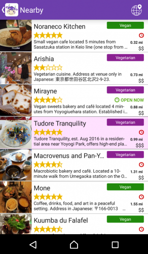 L'application happy cow aide les végétariens à trouver où manger aux Japon.