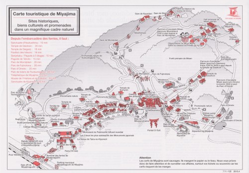 Carte touristique de l'île de Miyajima pendant koyo, Japon.