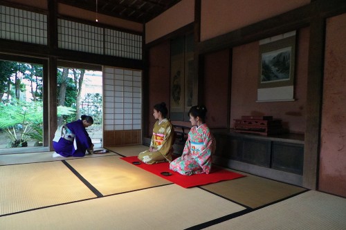 Cérémonie du thé en kimono à Izumi, kyushu, Japon.