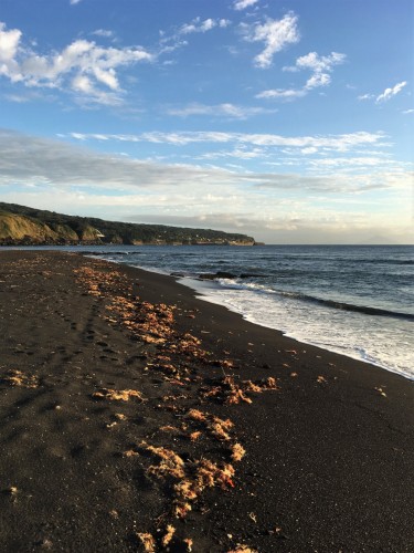 Oshima, Pacifique, île de Tokyo, cratère, Mihara, plage, sable noir