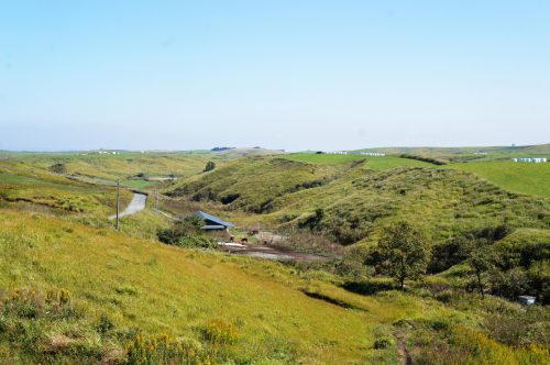 Randonner à cheval dans l'immense caldeira du mont Aso, Kumamoto, Kyushu, Japon.