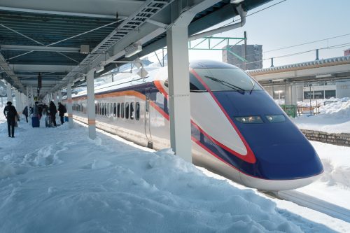 Trains dans la neige, Tohoku, Yonezawa, Japon