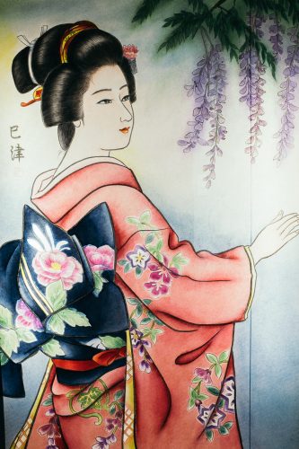 Dessin traditionnel sur l'un des edoros du festival de Tanabata à Yuzawa, préfecture d'Akita, Japon