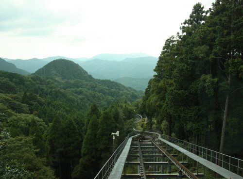 La vue à bord du funiculaire pour le Mt Hiko, préfecture de Fukuoka, Kyushu, Japon