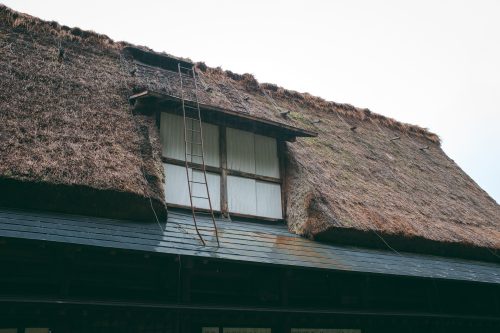 Toit en chaume typique du village de Gokayama, préfecture de Toyama, Japon