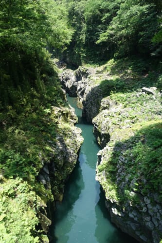 Vue sur les gorges de Takachiho (Miyazaki, Kyushu) : vue plongeante sur les gorges depuis le sentier