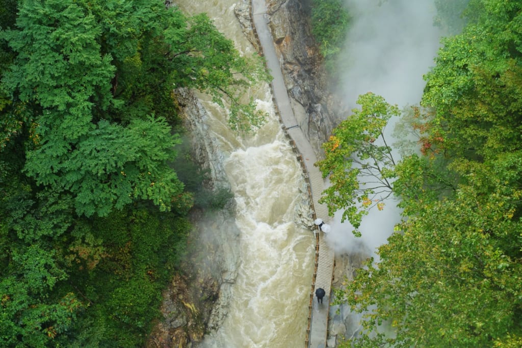 Vue aérienne du fleuve depuis le pont
