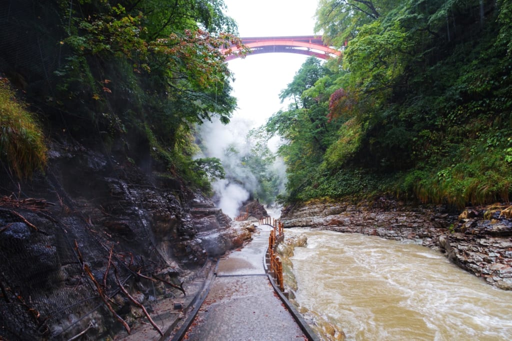 Un pont qui traverse le fleuve au dessus des gorges d' Oyasukyo