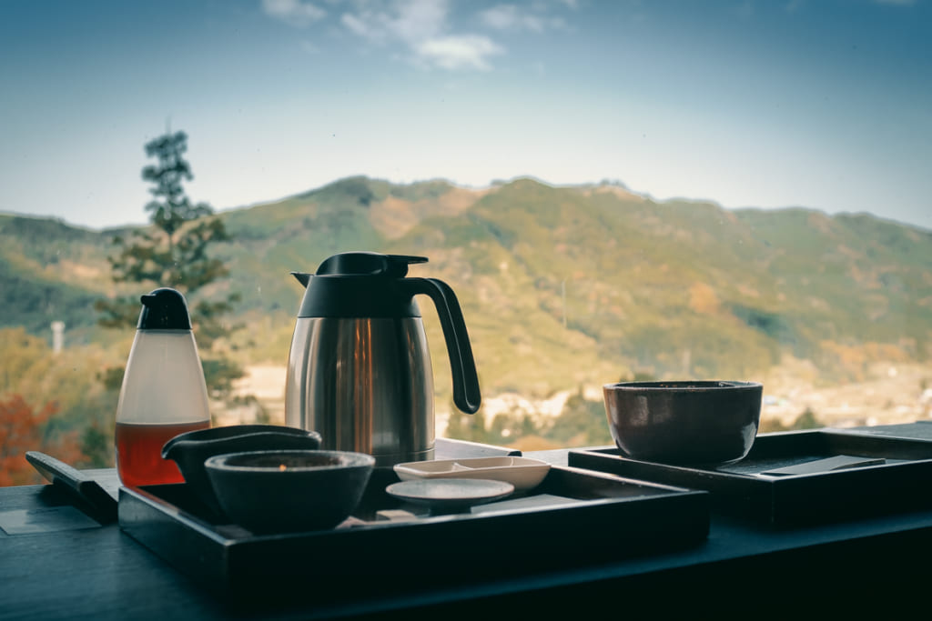 La vue du restaurant du Tea Culture Hall de Yame