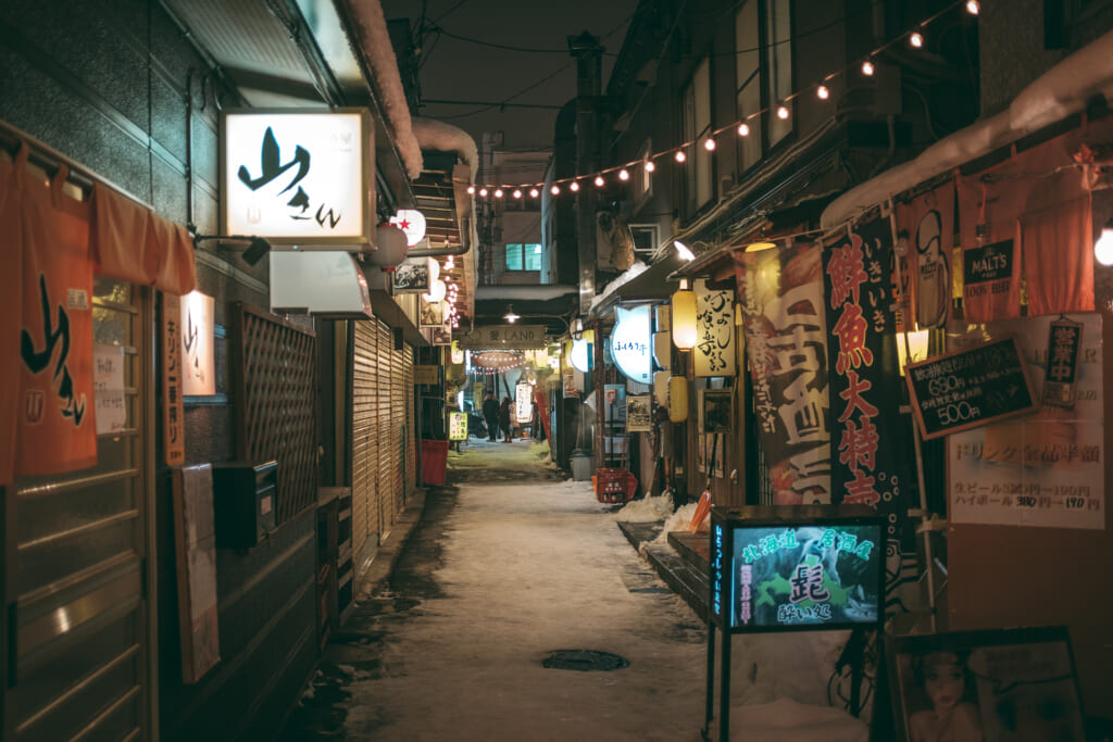 Une ruelle pleine d'izakaya à Hokkaido