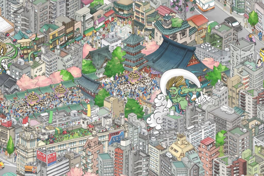 Le quartier d'Asakusa sur l'oeuvre de teamLab au Tokyo Skytree