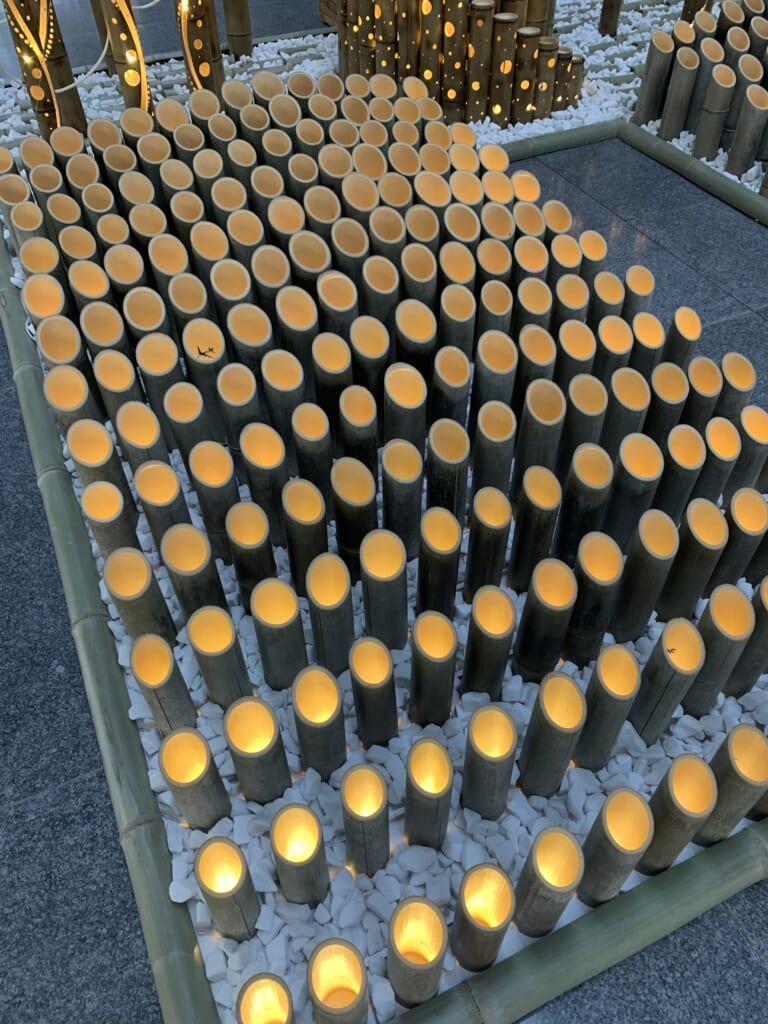 Installation Lumières de bambou détail