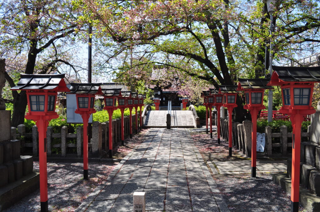 Le rokusonno et ses lanternes entourées de sakura