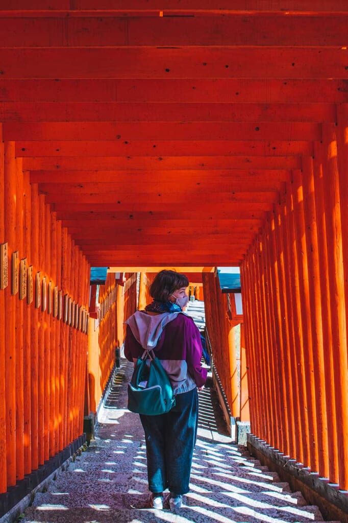 Portes torii vermillon dans un sanctuaire shinto inari