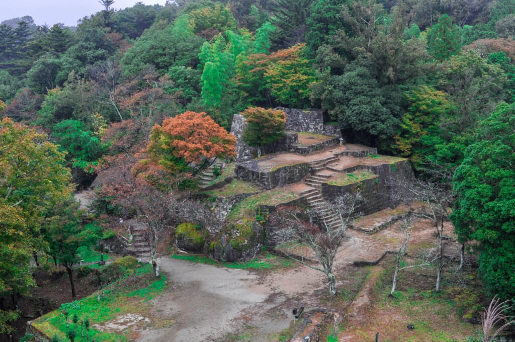Ruines du château de Naegi vues du ciel