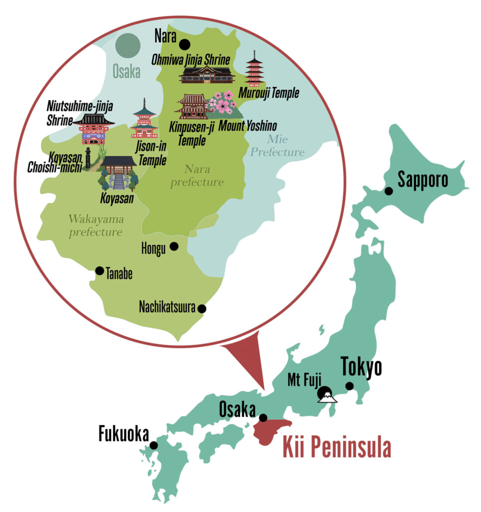 carte de la péninsule de kii au Japon, dans le Kansai