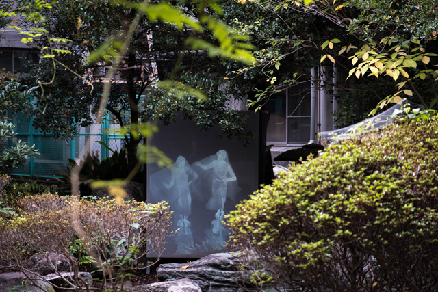 Asif Mian, Smokeless Fire : vidéo thermique infrarouge exposée dans le jardin de l'école Uchisange