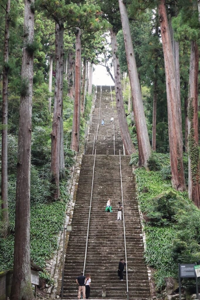 escalier en pierres dans un temple bouddhiste au Japon