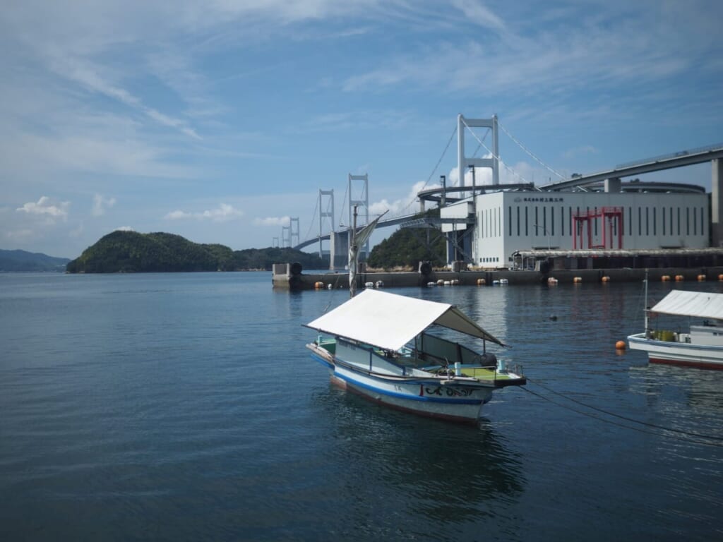 bâteau traditionnel et pont suspendu