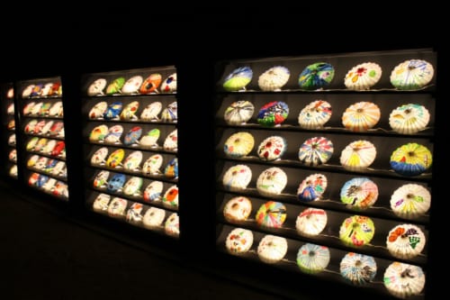 Decoraciones de la iluminación en Korakuen, Okayama, Isla de Honshu, Japón