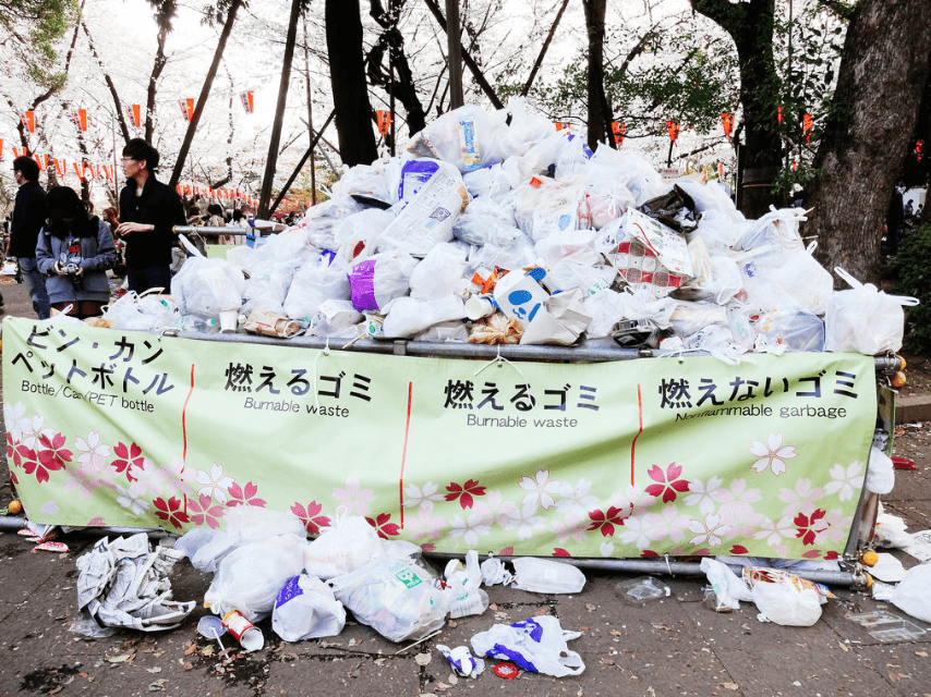 Basura durante el hanami
