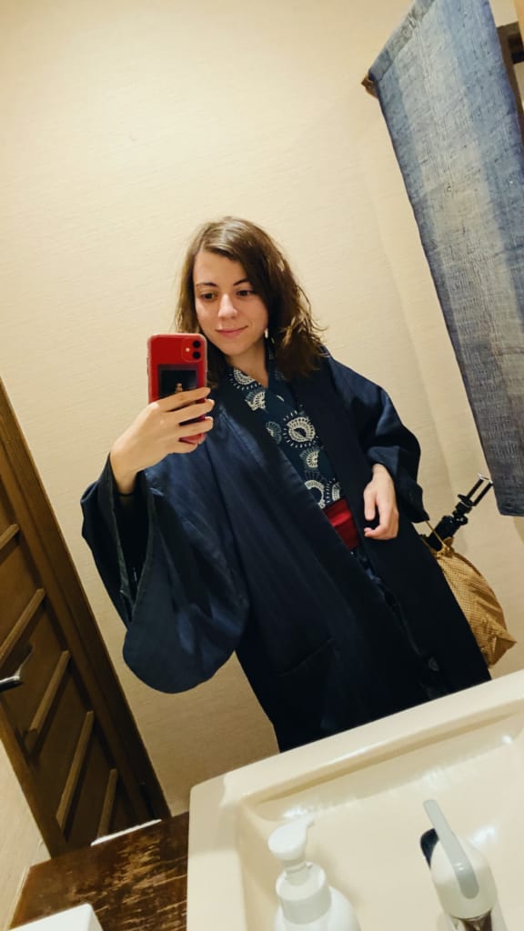 Maria con yukata del hotel Tensui